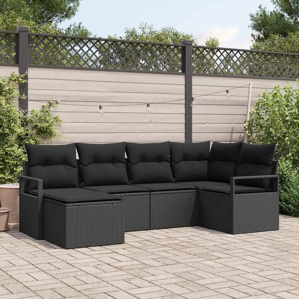 Set di divani con cuscino 6 pcs Nero polyrattan 3346453