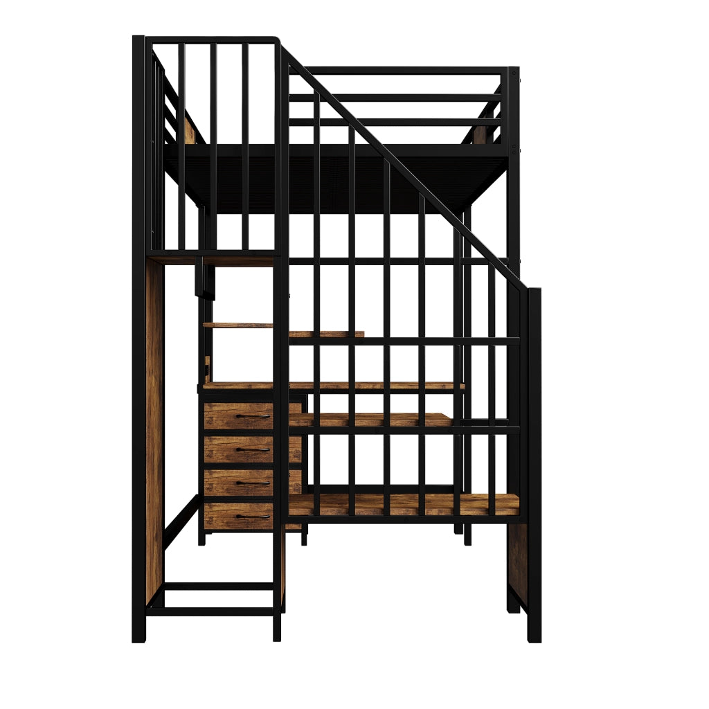 LETTO A SOPPALCO 90x200 cm Nero in Metallo con scrivania, LED e presa