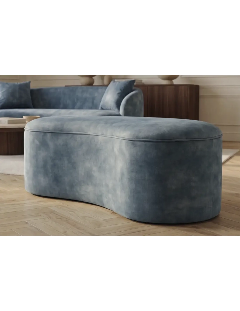 Divano NYJY con pouf contenitore in velluto - Blu - 178 x 67 x 120 cm