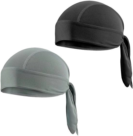Set di durag da 2 pezzi - Secchezza rapida - Bandana sport - Cappuccio - Muffa per corsa - Nero/grigio - Poliestere 20 x 15 x 1 cm - Bandana