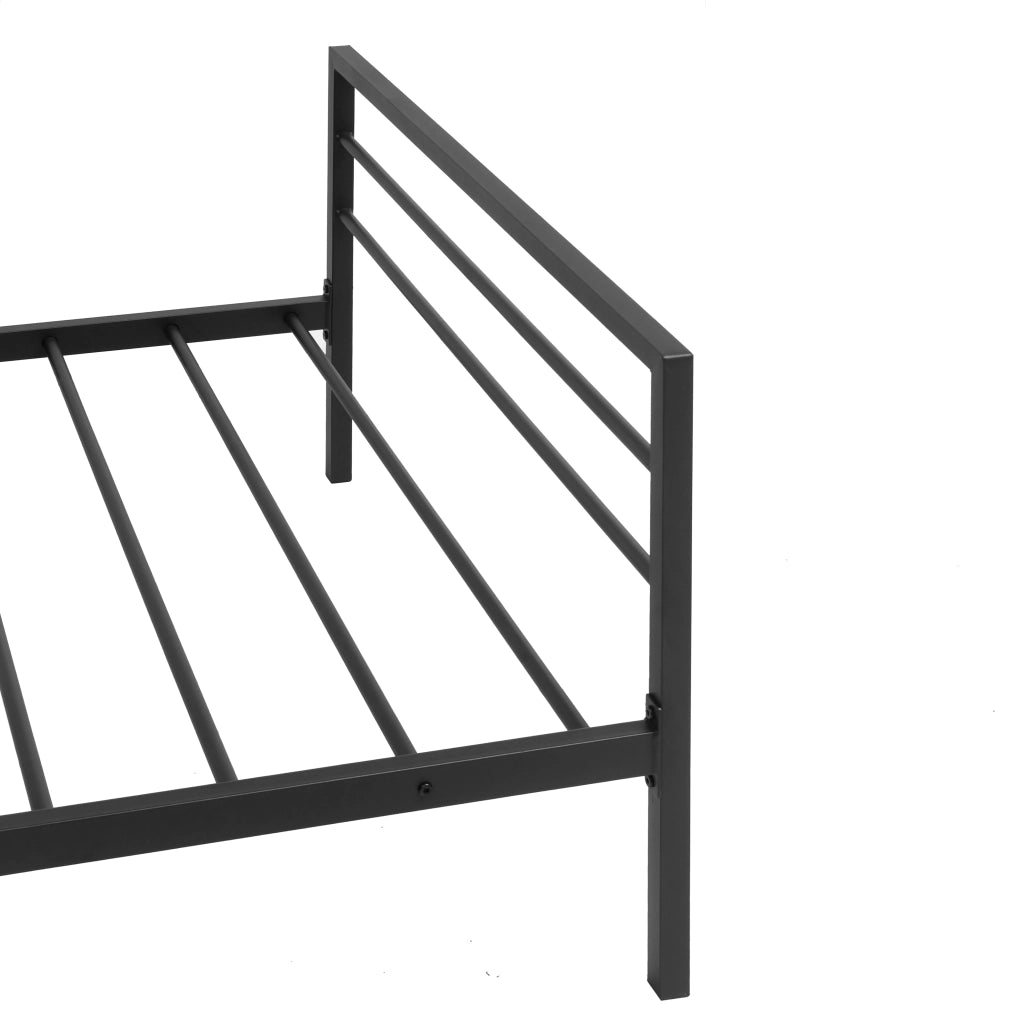 Letto per adulti in metallo nero con supporto monitor regolabile, luci LED e cestino, senza materasso