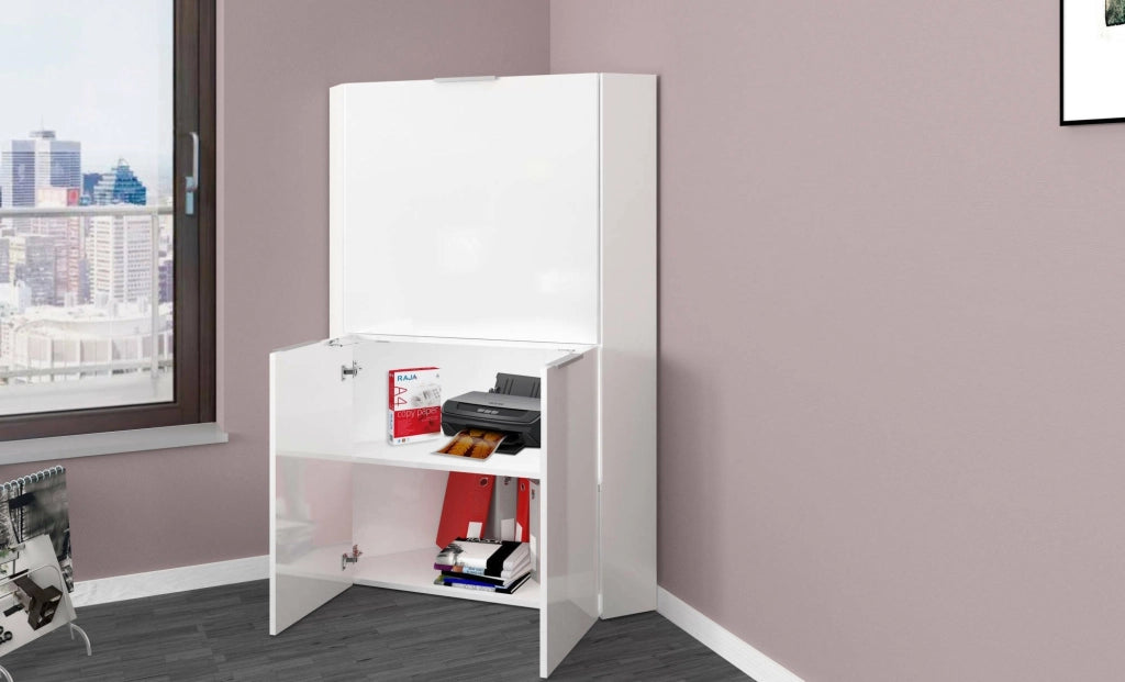 Akiro, Scrivania Modulabile Made in Italy, 70x35x140h cm Bianco Lucido