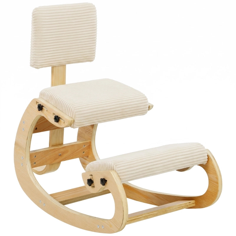 Sedia da ufficio ergonomica con supporto per ginocchia e schienale in poliestere bianco crema con struttura stabile