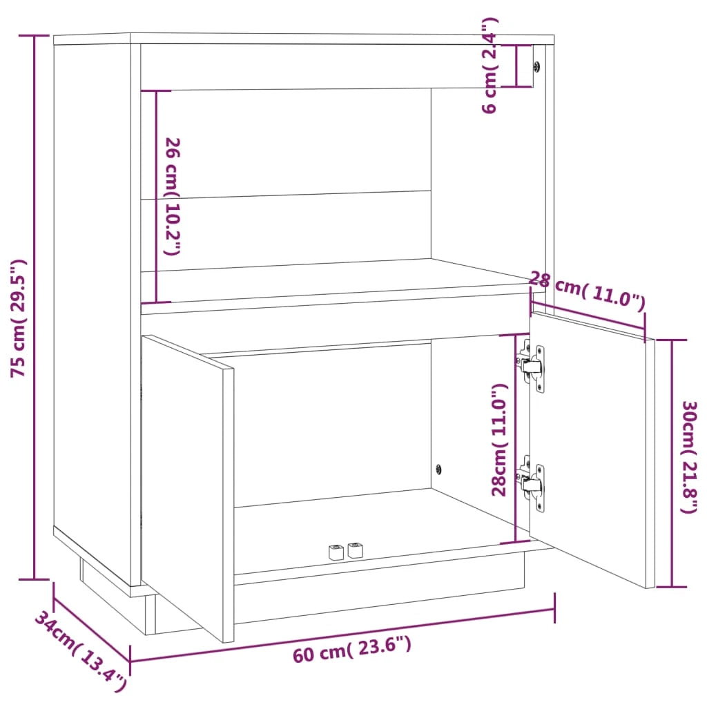 Buffet credenza cassettiera armadio mobile contenitore organizer per cucina soggiorno salotto 60 x 34 x 75 cm legno massello di pino marrone 02_0029618