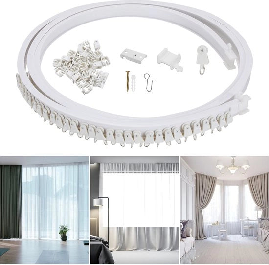Set di supporto per tenda a parete - Bianco - Montaggio al soffitto - 5 metri (flessibile) - Montaggio semplice e diretto