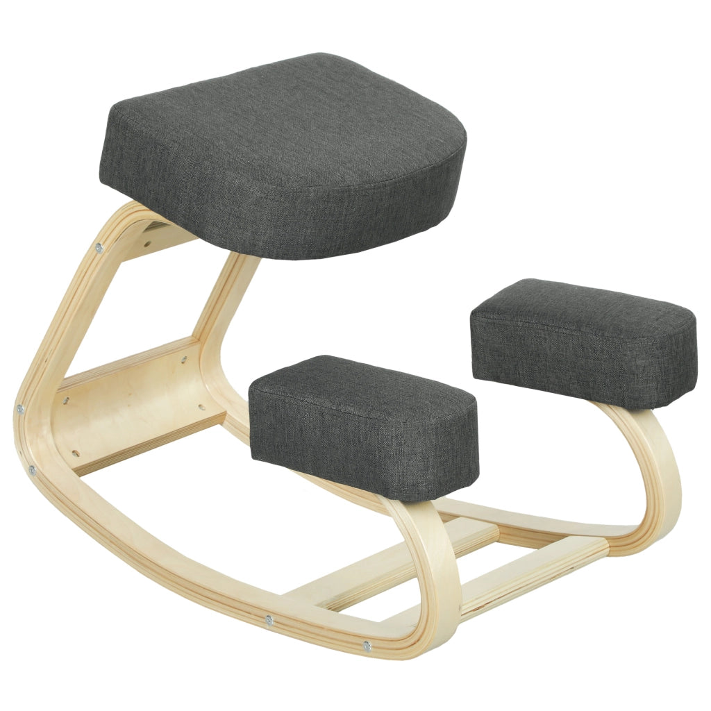 Sedia Ergonomica con Inginocchiatoio in Legno di Betulla e Cuscino, 51x69x58 cm, Grigio