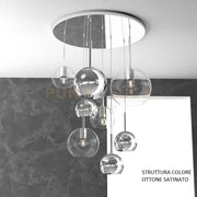 SOSP. OTTONE SAT. TONDA 8 LUCI VETRI (1 GRANDE TR+1 MEDIO CR+1 MEDIO TR +5 PICCOLO (3 X CR+2 X TR)) 1155OS-S8 TMIX-TC