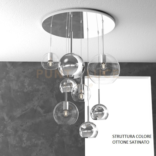 SOSP. OTTONE SAT. TONDA 8 LUCI VETRI (1 GRANDE TR+1 MEDIO CR+1 MEDIO TR +5 PICCOLO (3 X CR+2 X TR)) 1155OS-S8 TMIX-TC