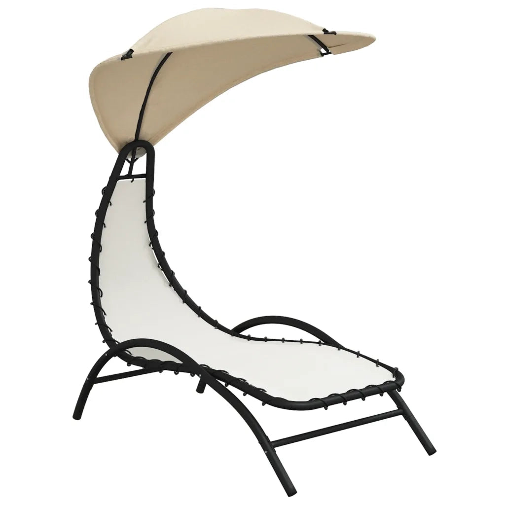 Lettino Prendisole Tettuccio Crema 167x80x195cm Tessuto Acciaio 362705