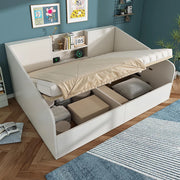 Letto giorno-Xylo-140x190cm legno 2 ripiani USB idraulico bianco senza materasso