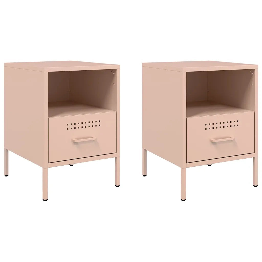 Set di 2 Comodini | Armadio da Notte | Mobiletto da notte Rosa 36x39x50,5 cm in Acciaio