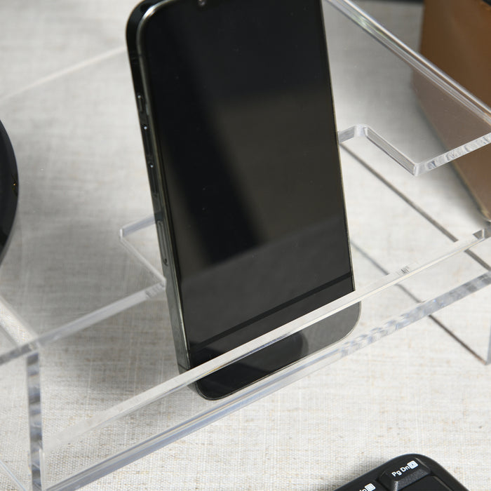 Easycomfort Supporto Monitor PC 24" max con 2 Ripiani Aperti, in Acrilico Trasparente, 50.8x19x12 cm