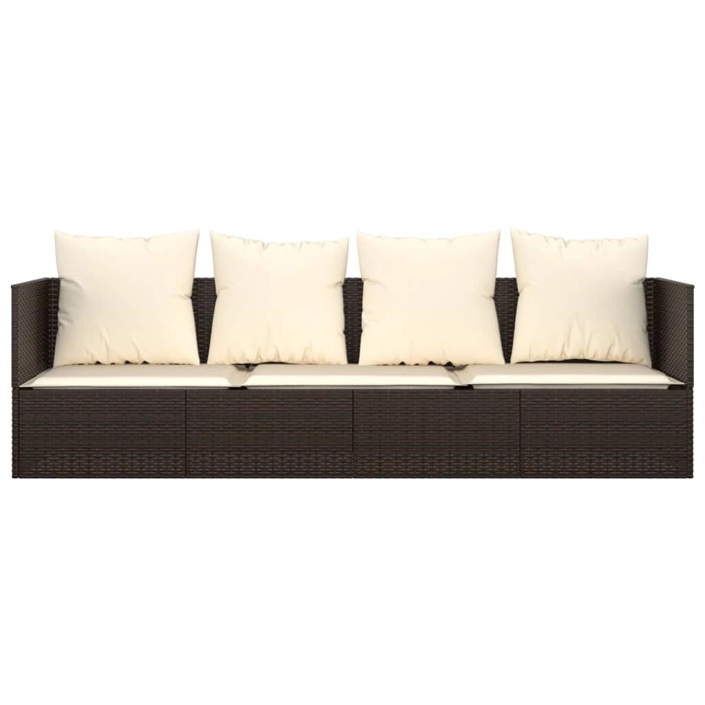 Divano da esterno 203 x 58 x 56 cm con cuscini marroni resina intrecciata 02_0012017
