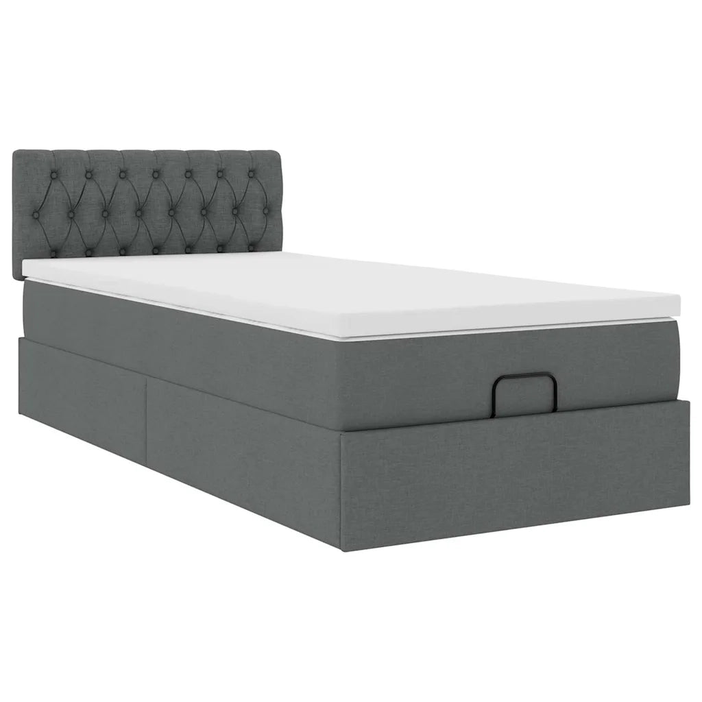 Pouf Letto con Materasso e LED Grigio Scuro 90x200 cm Tessuto