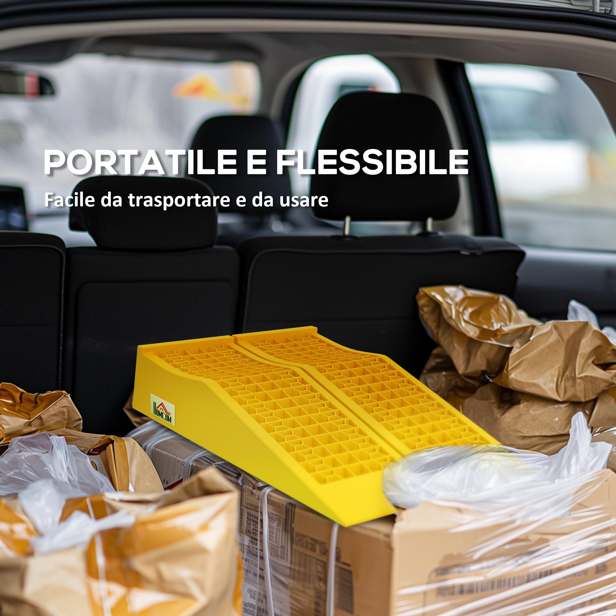 Set 2 Rampe di Carico Auto in Plastica 3 Tonnellate Antiscivolo Giallo