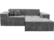 Divano componibile dritto con pouf in tessuto texturizzato "Lusso" - 3 posti - Grigio