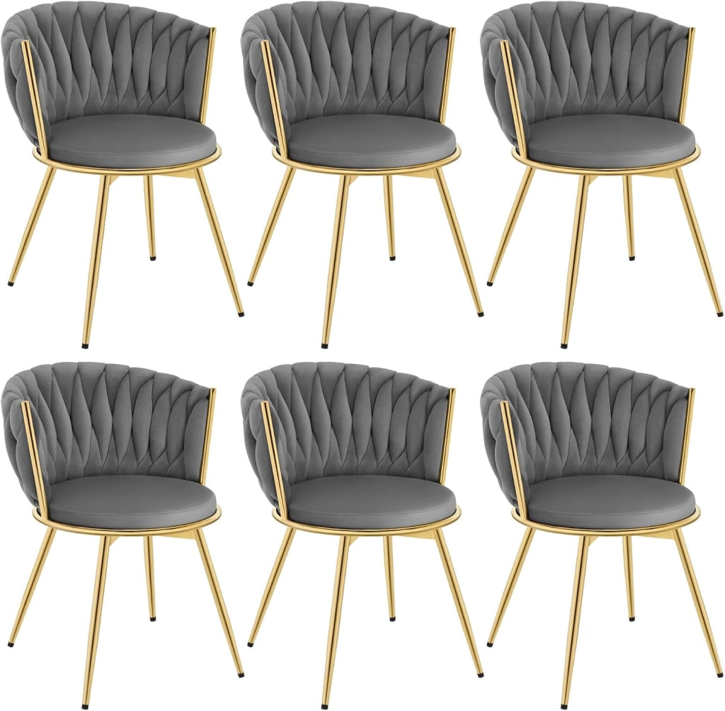 Sedie da Pranzo Girevoli Set di 6, Sedie da Cucina Ergonomiche Imbottite con Gambe in Metallo, Seduta in Velluto per Cucina, Soggiorno, Balcone, Grigio Scuro, EZS84dgr-6
