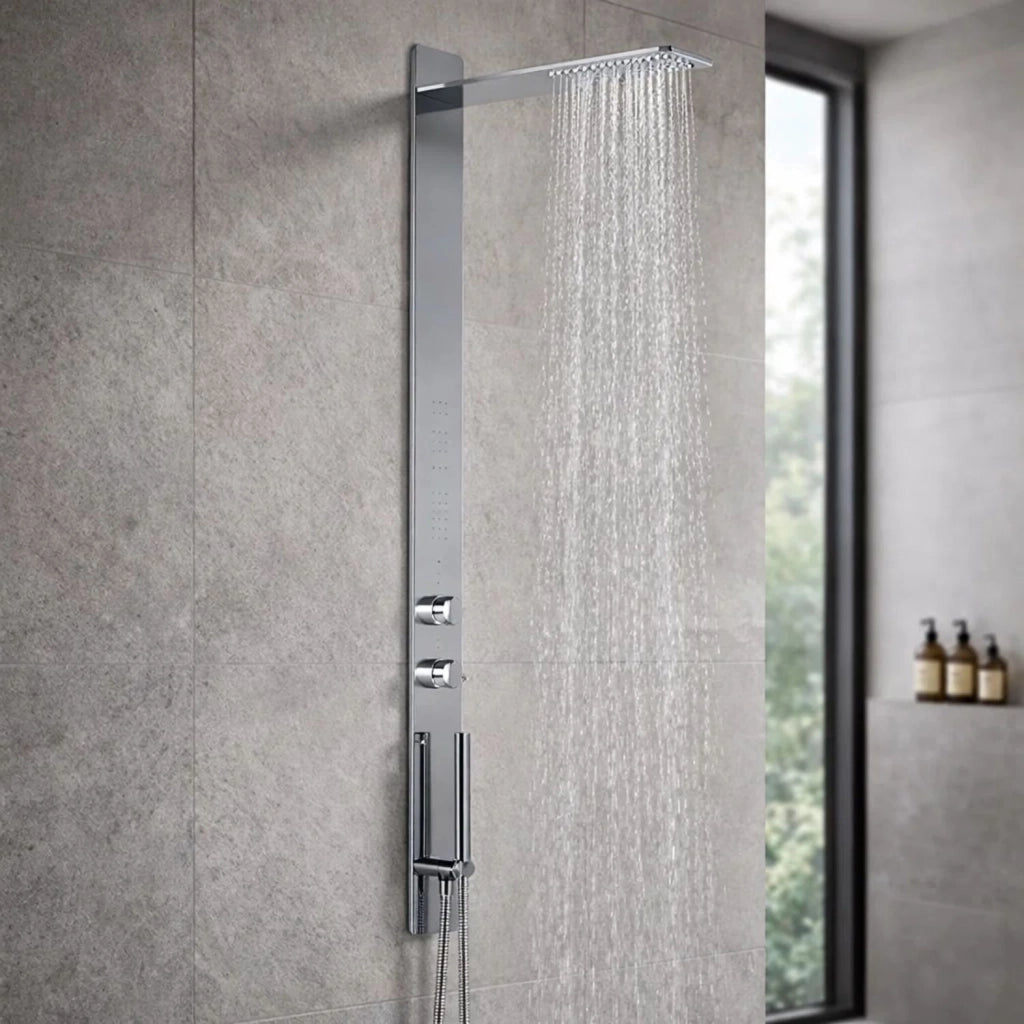 Colonna doccia 011 ad incasso acciaio inox lucida 3 funzioni 2 bocchette idro lombari p50xl12xh140