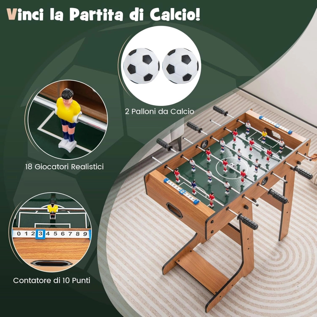 Calcio Balilla Professionale, Calcetto Balilla da Tavolo in Legno, Biliardino Pieghevole per Casa per 2-4 Bambini o Adulti, con 22 Giocatori 8 Aste 2 Palline e 2 Segnapunti