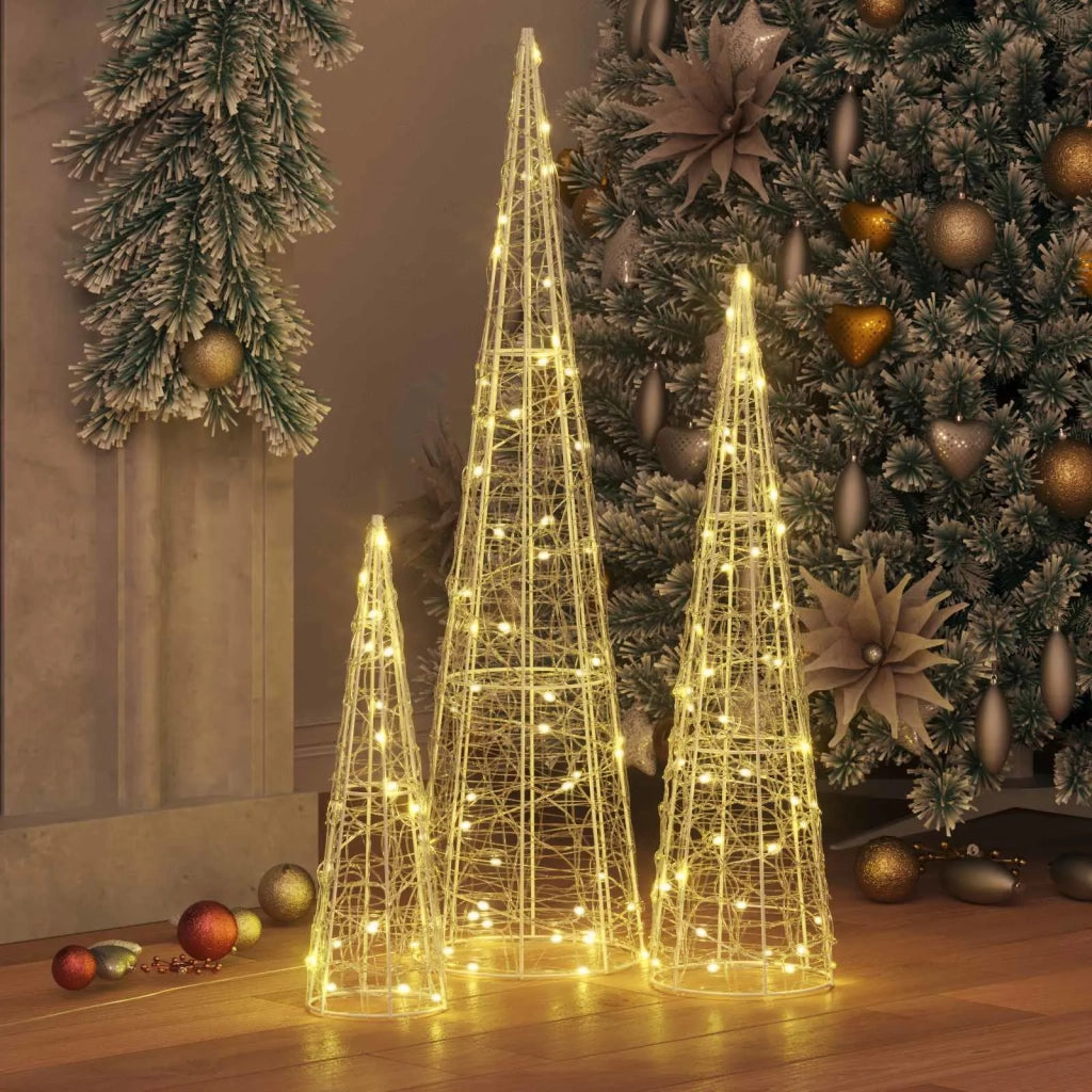 Albero di Natale 3 pcs Bianco caldo 20 x 20 x 80 cm Acrilico