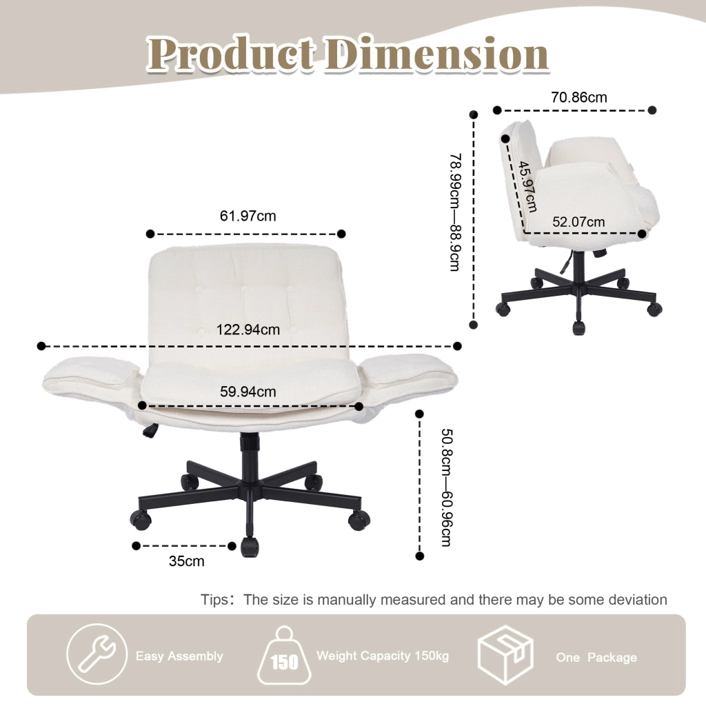 Sedia da ufficio girevole con braccioli regolabili a 5 livelli seduta in memory foam chenille bianca con ruote silenziose