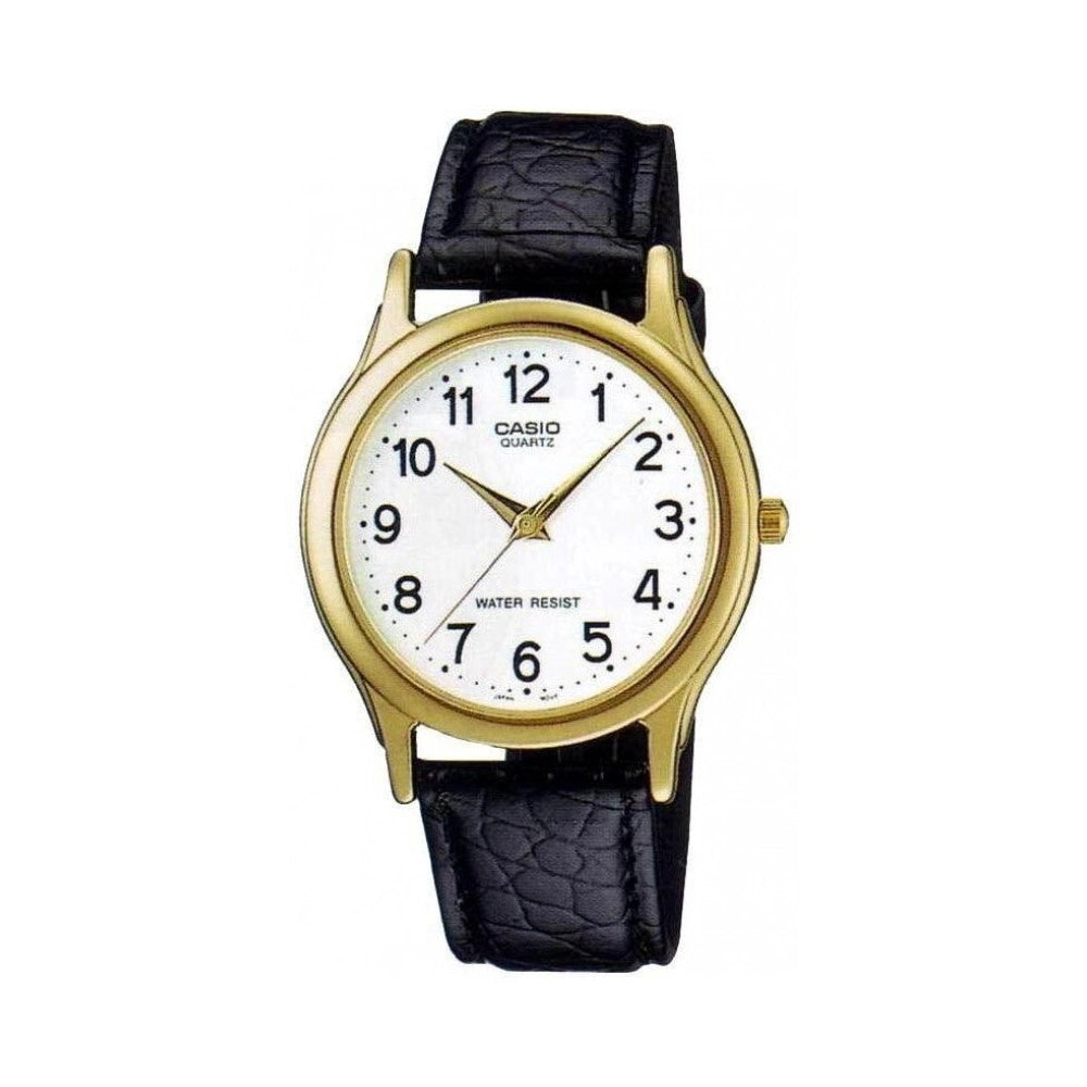 Trade Shop - Orologio Polso Casio Mtp-1093q-7b1 Analogico Uomo Pelle Nera Oro Classico -