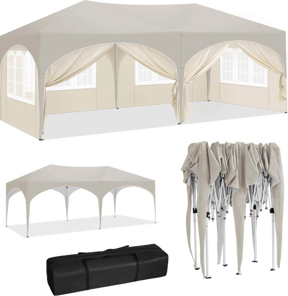 Gazebo pieghevole 3 x 6 m con pareti laterali beige