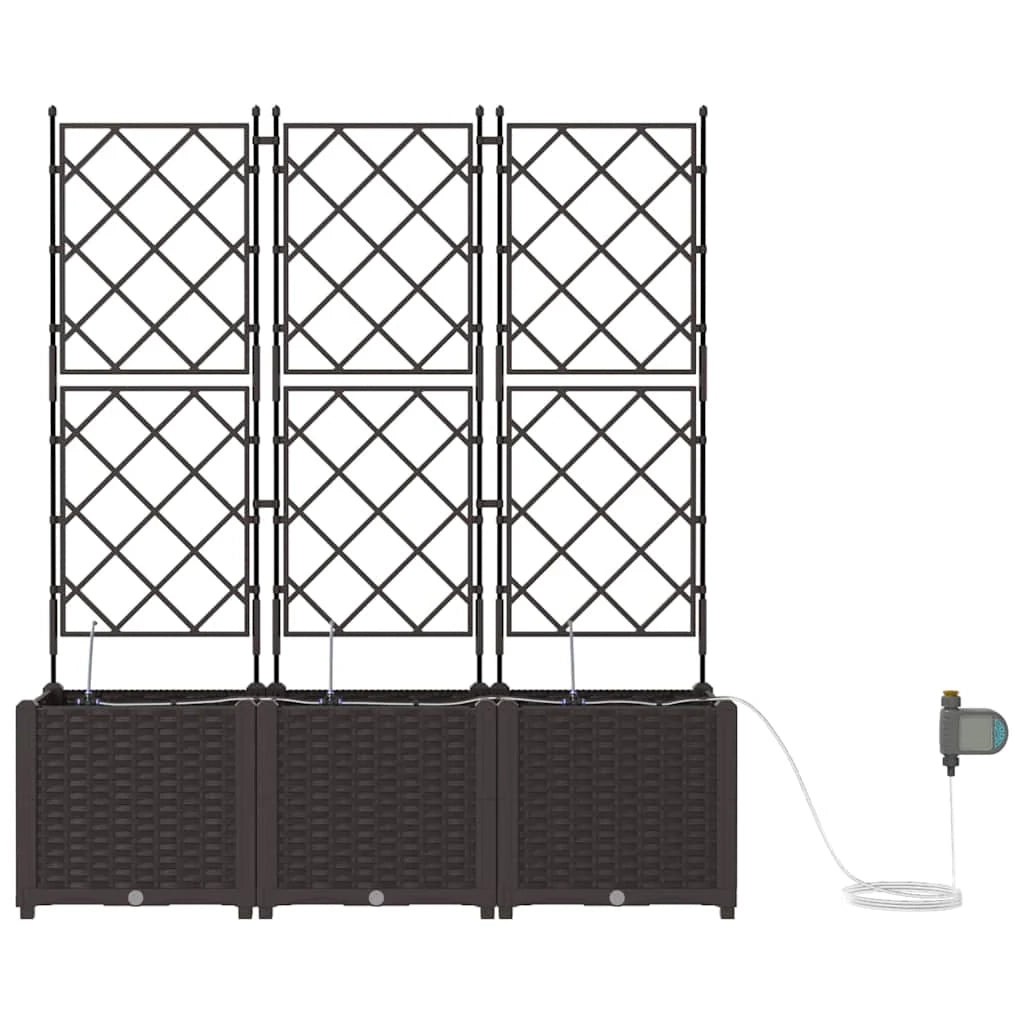 Set di 3 fioriere da giardino moderne con sistema di irrigazione 120 x 40 x 142 cm acciaio marrone 02_0058528