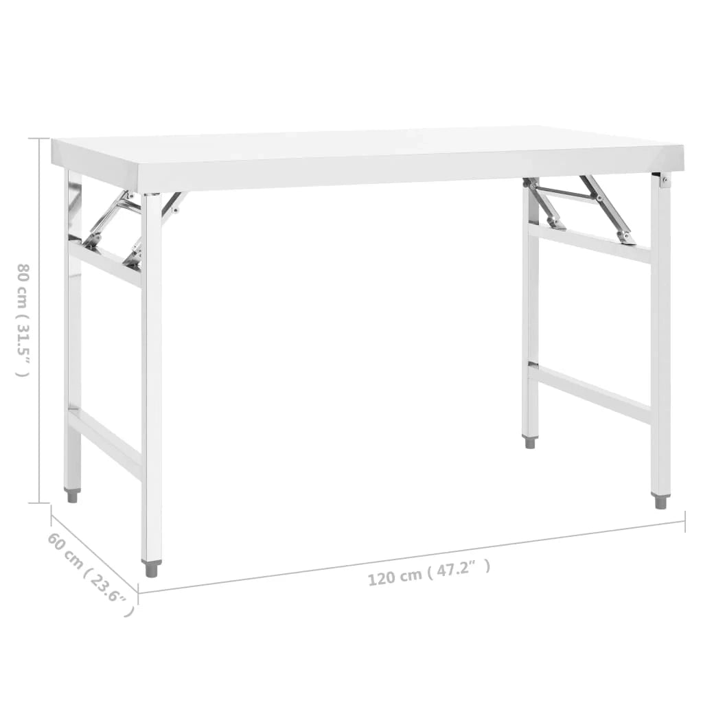 Tavolo da lavoro professionale pieghevole da cucina 120 x 60 x 80 cm in acciaio inox 02_0045426