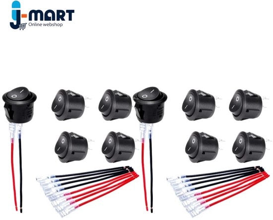 Set di Interruttori a Toglia di 10 Pezzi - Interruttore a Toglia - Interruttore a Toglia - 12 Volt - Adatto per Auto/RV/Barca - 23 x 17 x 17 mm