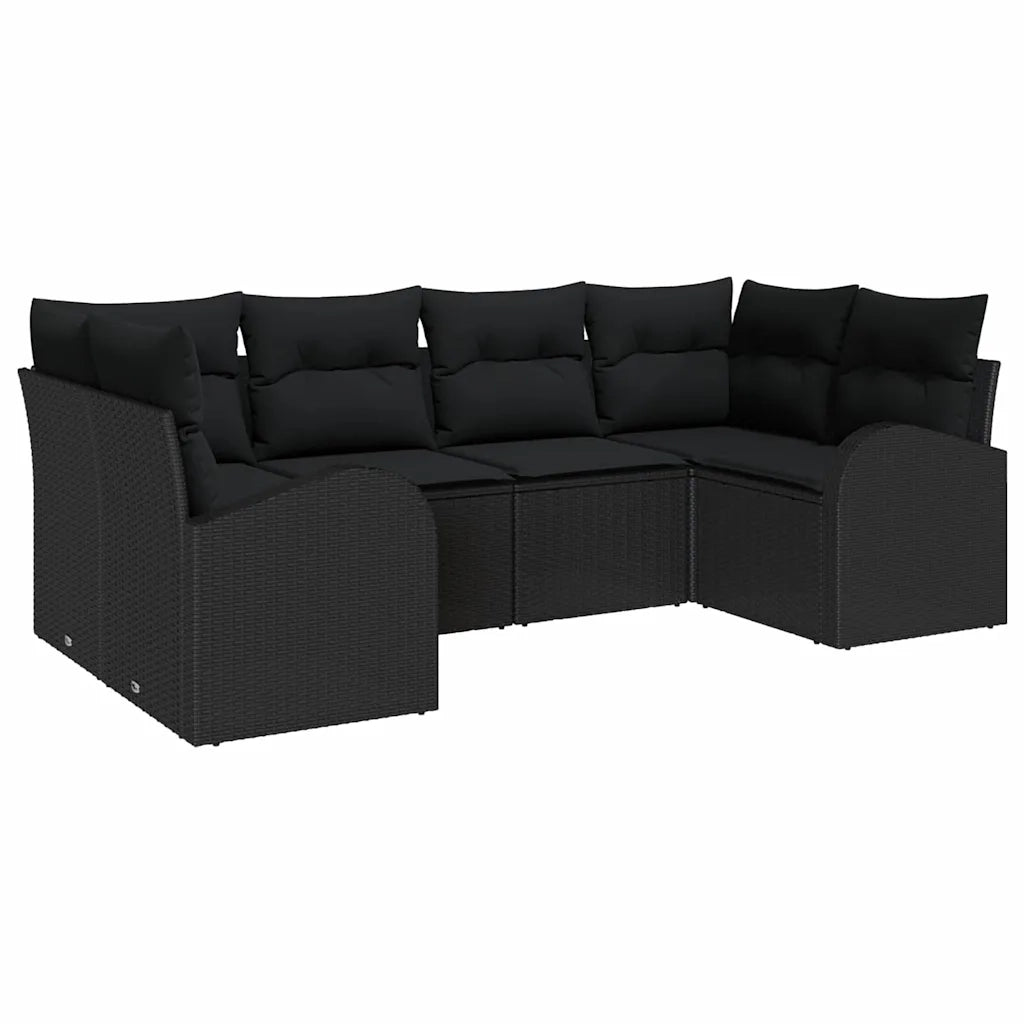 Set Divano da Giardino con cuscino 6 pcs Nero polyrattan
