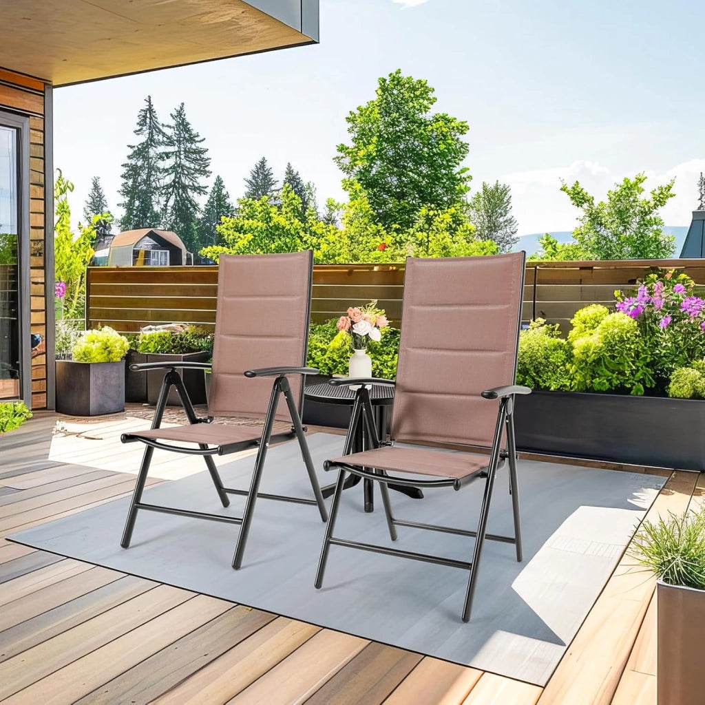 Sedia da giardino con schienale alto, pieghevole, set da 6 sedie da balcone in alluminio, con schienale trapuntato e seduta regolabile in 7 posizioni, fino a 120 kg, per sala da pranzo
