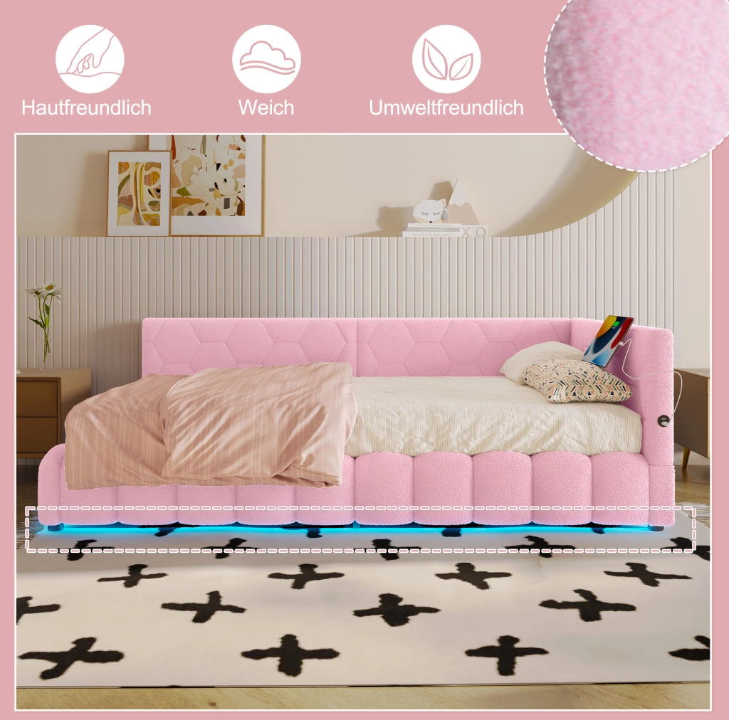 Daybed imbottito con alzata idraulica, LED e porte USB/Tipo C
