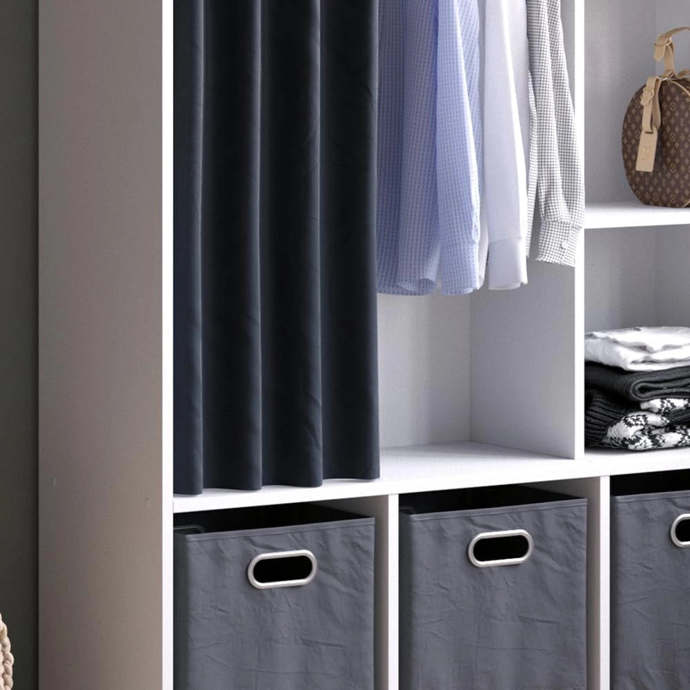 Armadio multifunzione Luigi, Bianco, 38 x 178.1 cm con binario per tendeper uno stoccaggio flessibile