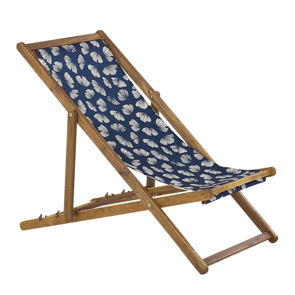 Set di 2 sedie a sdraio da giardino con struttura in legno di acacia chiaro con motivo floreale in tessuto amaca sedile reclinabile