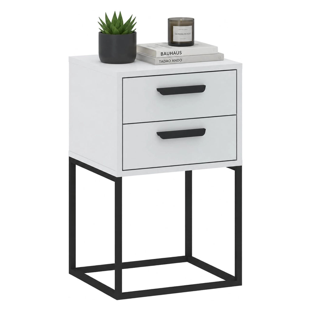 Lelahama, Comodino 2 Cassetti, 40x39x65h cm Bianco