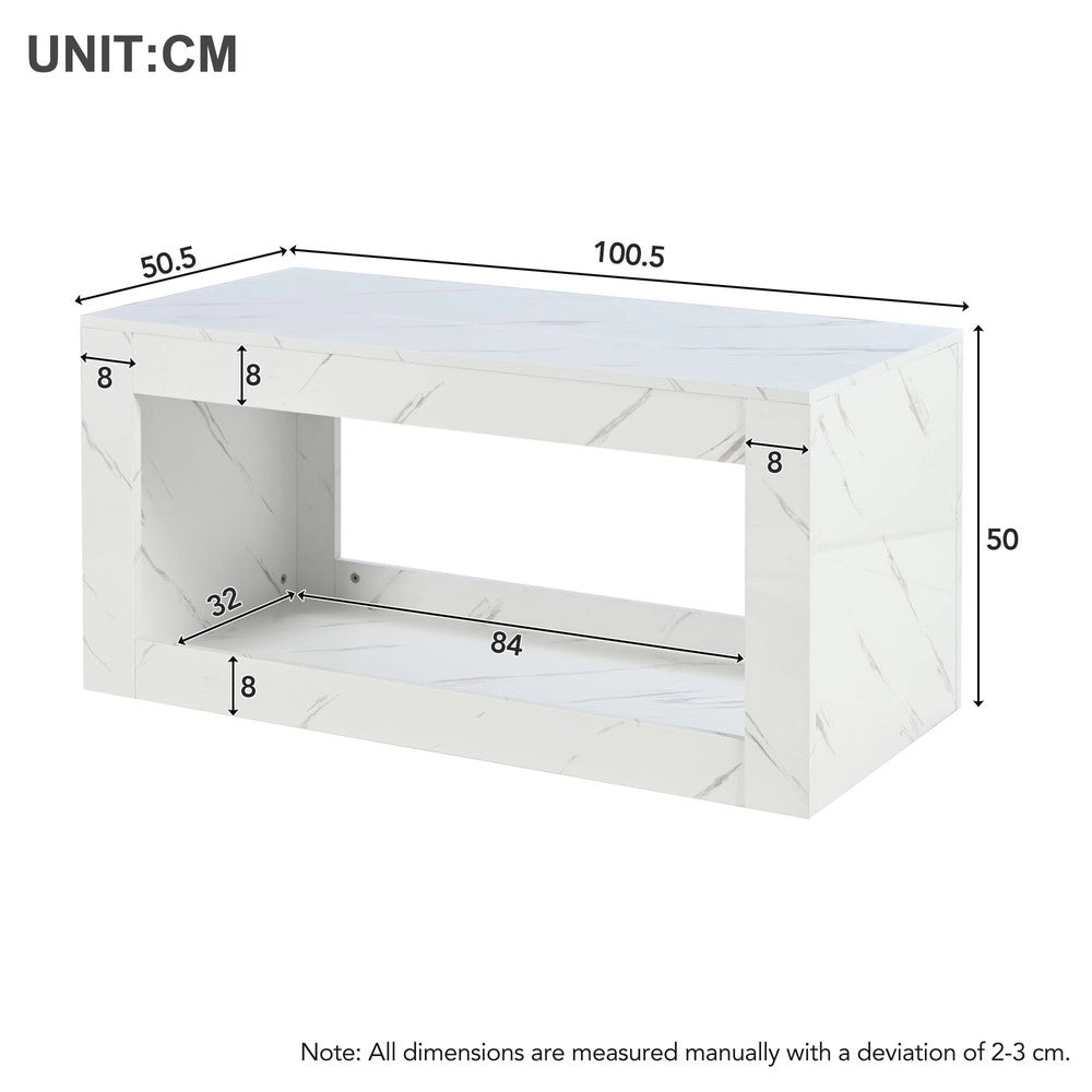 Tavolino da Caff¨¨ LED con Effetto Marmo ¨C Xylo ¨C Bianco, Lucido, con Telecomando