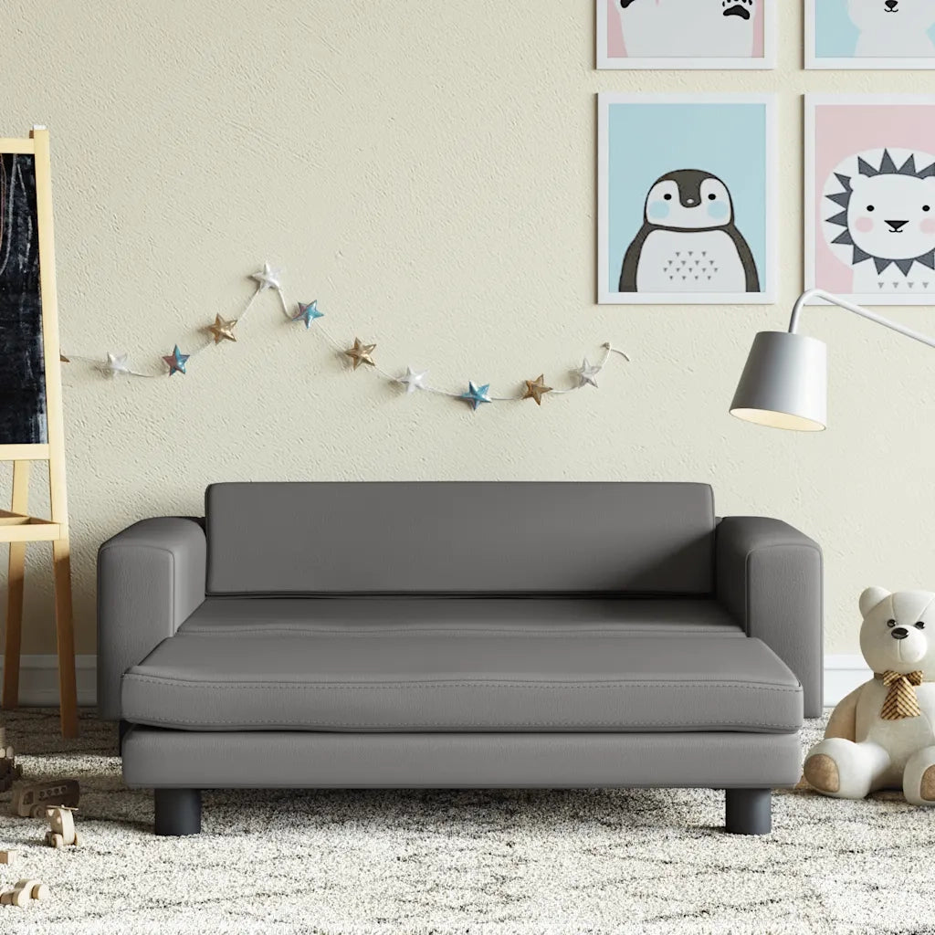 Divano Bambini con Poggiapiedi-Sofa-Divanetto Bambini Grigio 100x50x30 cm Similpelle