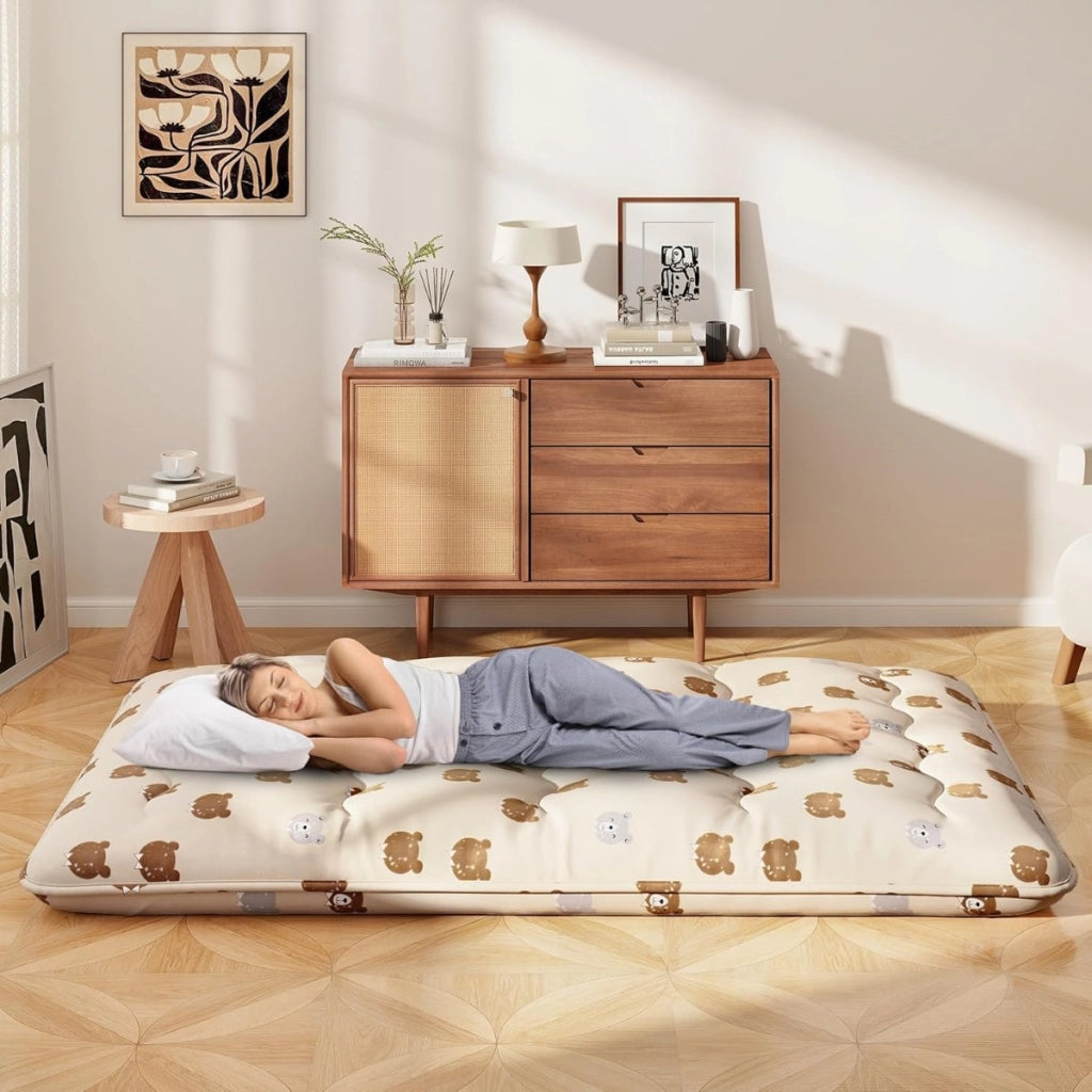 Materasso futon portatile con copertura lavabile sacca-Tappeto arrotolabile per pavimento 140cm Marrone