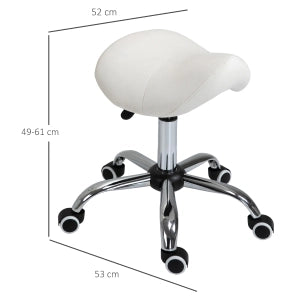 Sgabello girevole bianco a sella imbottito con ruote e altezza regolabile da 49 a 61 cm