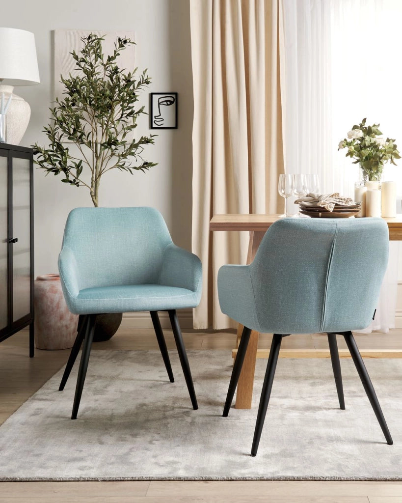 Set di 2 sedie imbottite in velluto azzurro con gambe in metallo soggiorno cucina