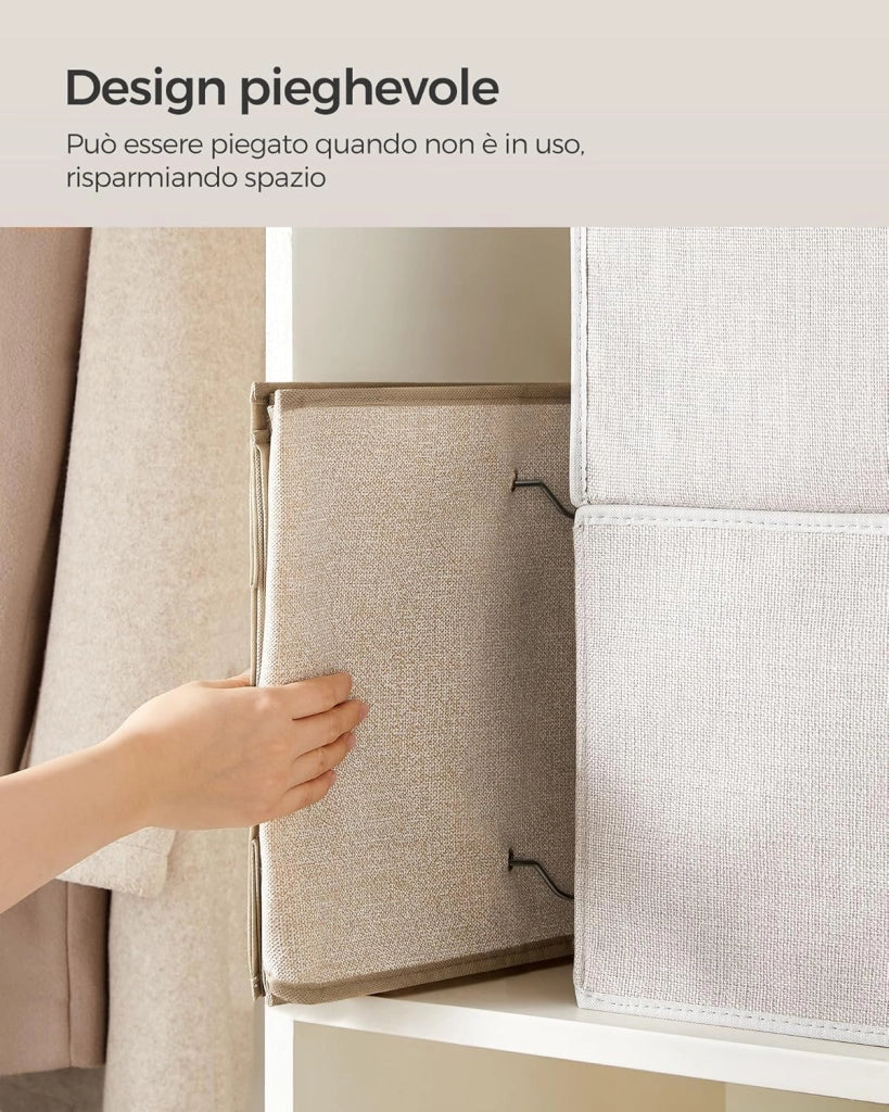 Set di 2 Portaoggetti da Appendere, Organizer Armadio da Appendere, Pieghevole e Salvaspazio, con Ganci in Metallo e Divisori Interni in Bambù, Stampa in Simil Lino, Beige Sabbia RCH005Y02