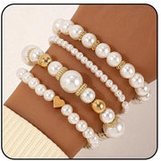 Ornamento per braccio elegante set - simili perle - bracciali sovrapposti - bracciali estensibili - per donne - forma comoda - accessori per il collo