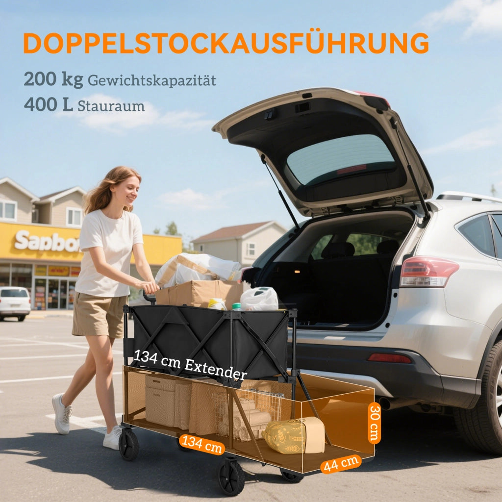 Carrello da Giardino ¨C zephmum ¨C 200 kg Capacit¨¤, 369.5 Litri, 2 Livelli, Nero