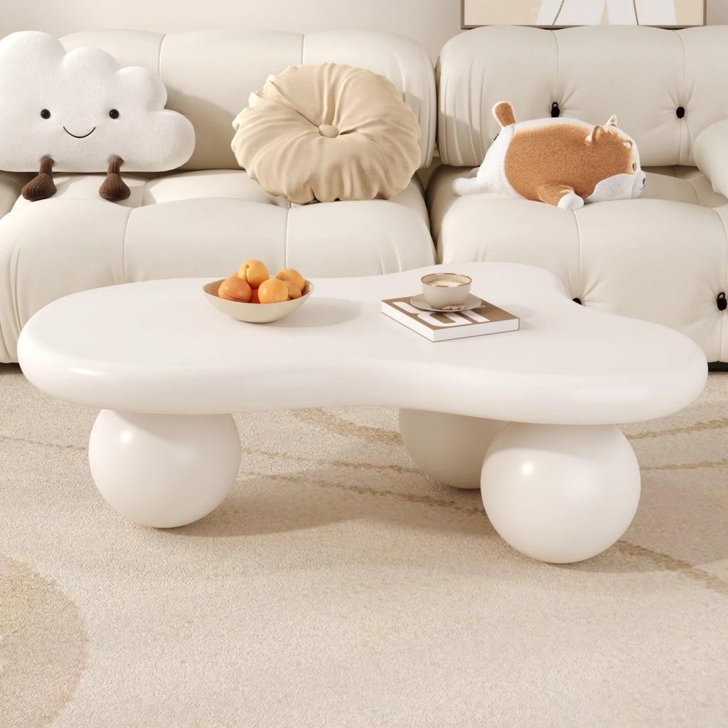 Tavolino da caffè 95x62.5x32 cm; luce LED a 16 colori; design a nuvola; MDF bianco