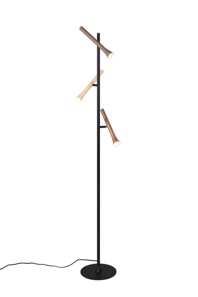 Lampada da terra FIATO Trio LED CCT nera/bronzo 150cm