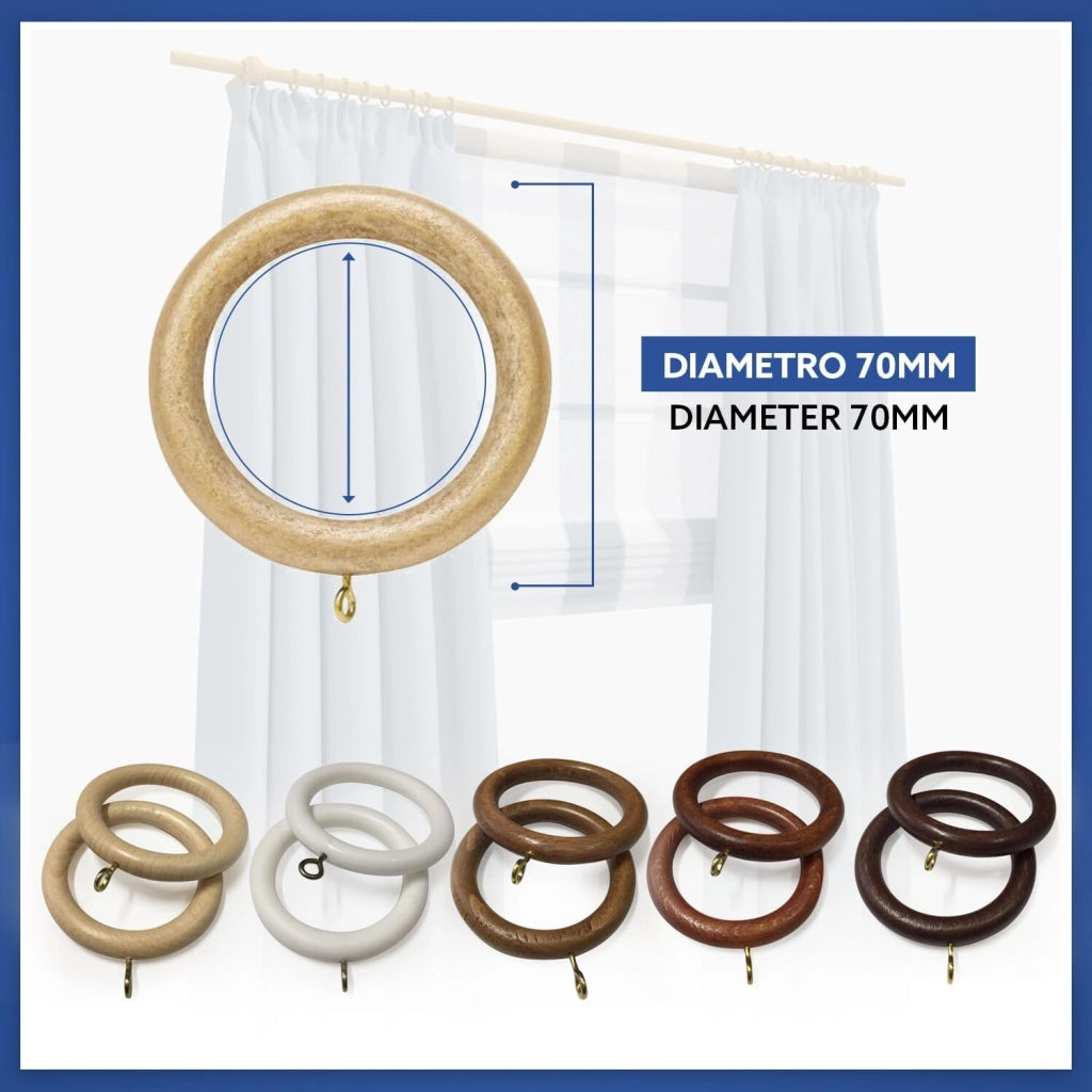 Set di 10 Anelli in Plastica Bianca per Bastoni di Tenda in Legno, Diametro 35mm - Robusti ed Eleganti