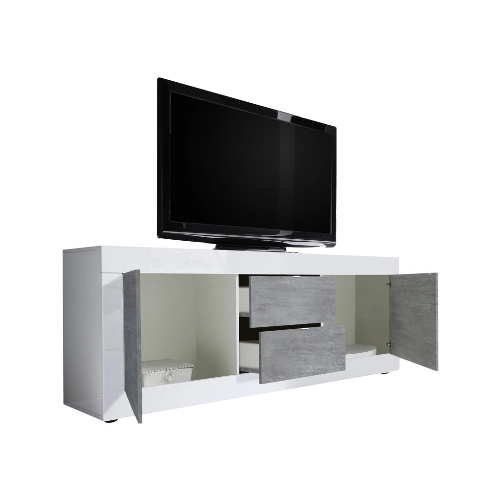 Sinello, Mobile Porta tv 2 Vani, 210x43x65h cm Bianco Lucido
