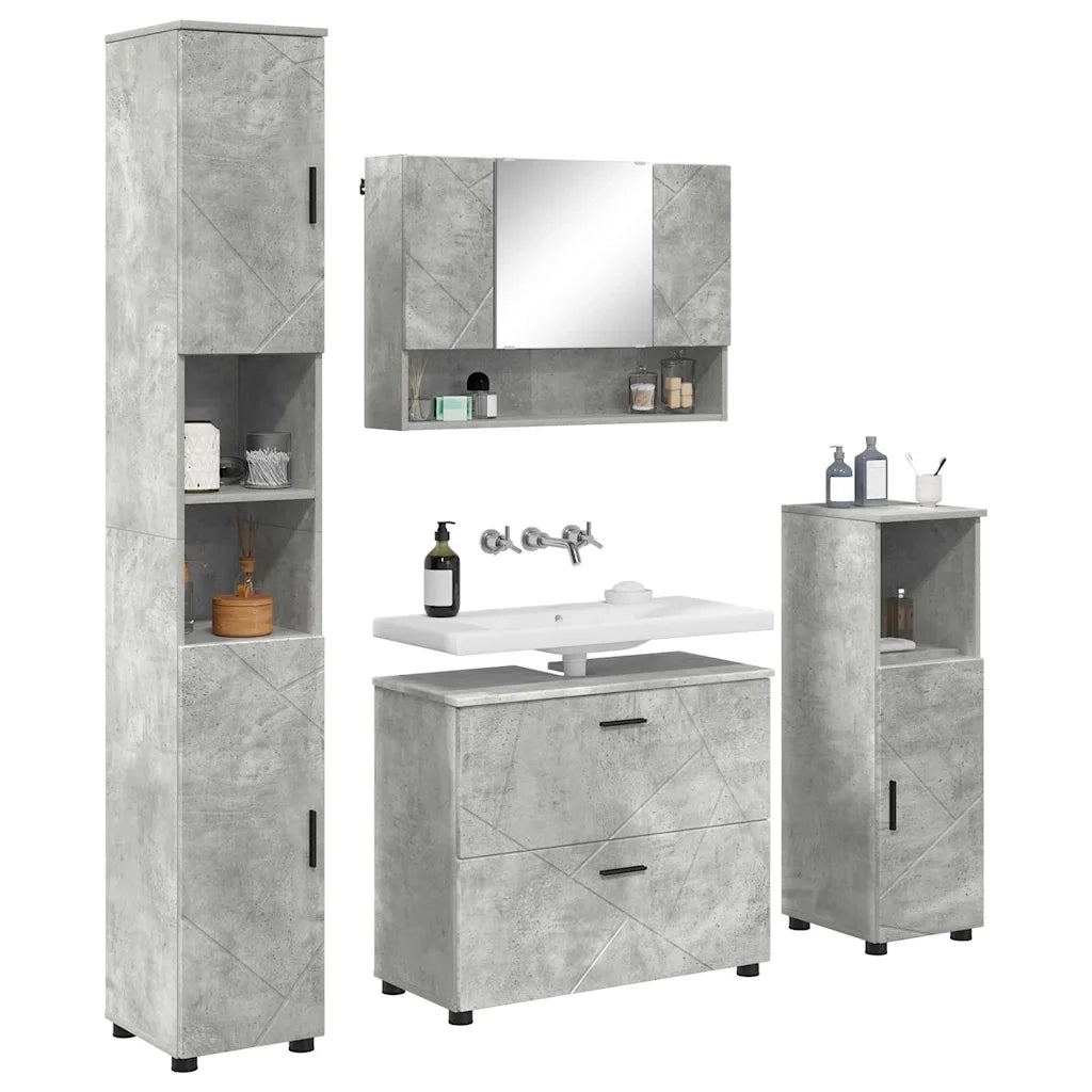 vidaXL Set di mobili per il bagno con cassetto 4 pcs Grigio cemento