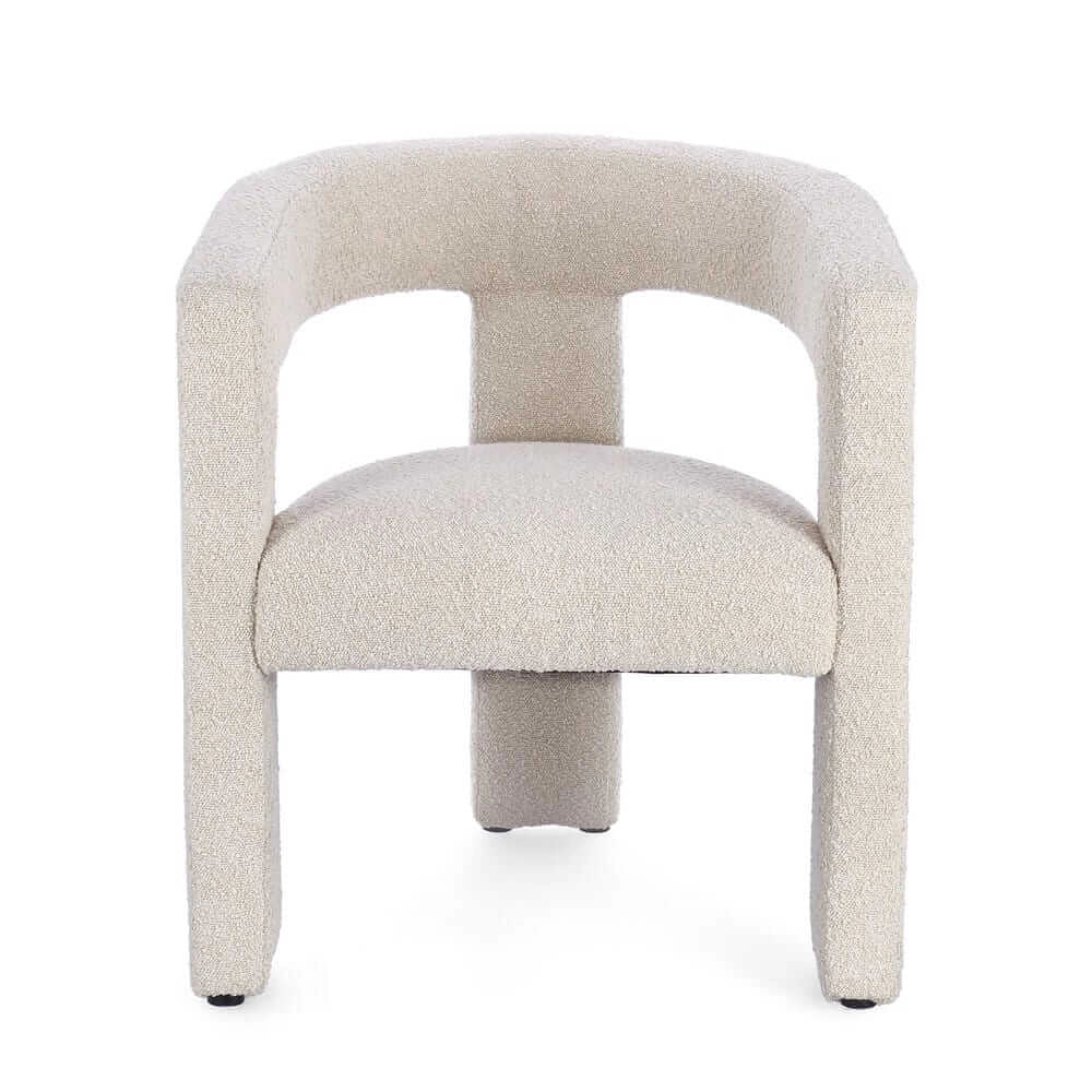 Sedia con Braccioli Imbottita in Tessuto Bouclé Avorio - ISABELLA